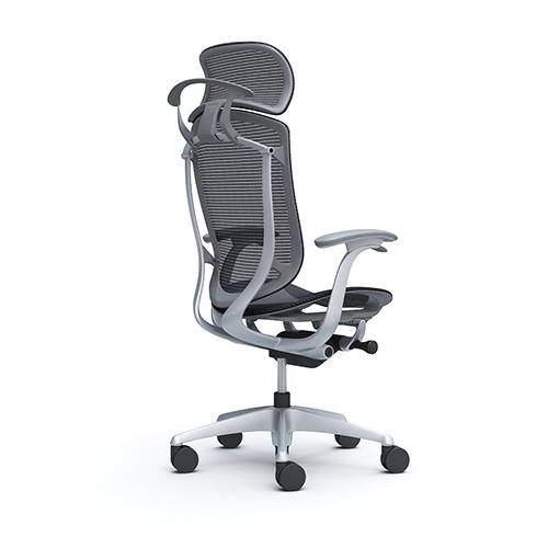 コンテッサ セコンダ オカムラ 固定肘 座メッシュ ハンガー付き 大型ヘッドレスト シルバーフレーム グレーボディ メッシュチェア デスクチェア CC46YA CC46GAの画像