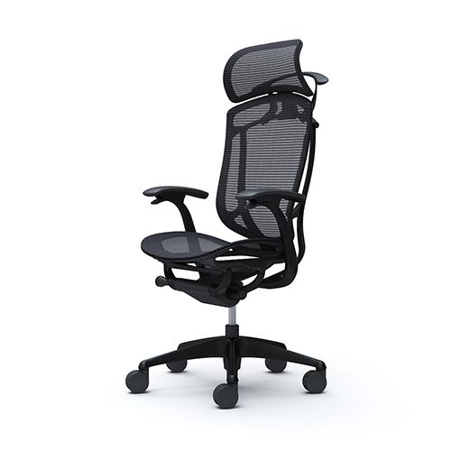 コンテッサ セコンダ オカムラ 固定肘 座メッシュ ハンガー付き 大型ヘッドレスト ブラックフレーム ブラックボディ オフィスチェア 完成品 椅子 CC46ZR CC46MRの画像