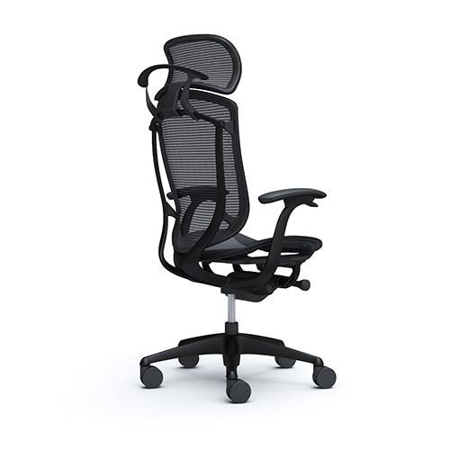 コンテッサ セコンダ オカムラ 固定肘 座メッシュ ハンガー付き 大型ヘッドレスト ブラックフレーム ブラックボディ オフィスチェア 完成品 椅子 CC46ZR CC46MRの画像