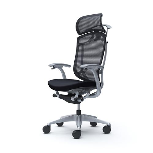 コンテッサ セコンダ オカムラ 固定肘 座クッション ハンガー付き 大型ヘッドレスト シルバーフレーム グレーボディ オフィスチェア 完成品 椅子 CC48YA CC48GAの画像