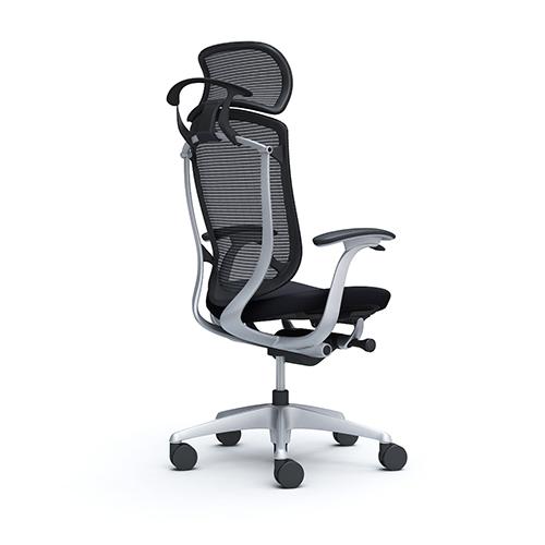 コンテッサ セコンダ オカムラ 固定肘 座クッション ハンガー付き 大型ヘッドレスト シルバーフレーム ブラックボディ オフィスチェア 完成品 CC48YR CC48GRの画像