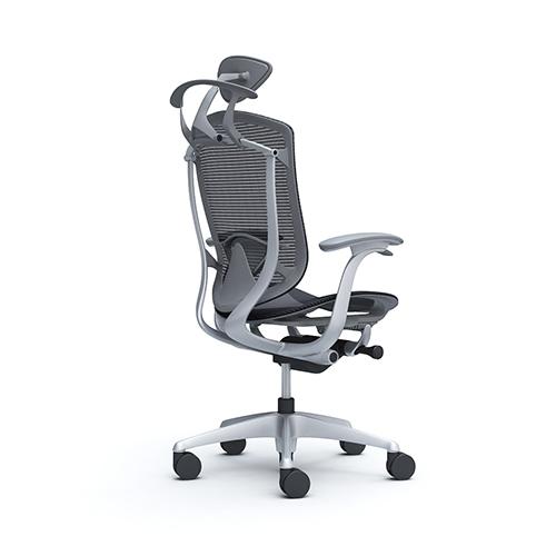 コンテッサ セコンダ オカムラ 固定肘 座メッシュ ランバーサポート付き ハンガー付き 小型ヘッドレスト シルバーフレーム グレーボディ 椅子 CC4BYE CC4BGEの画像