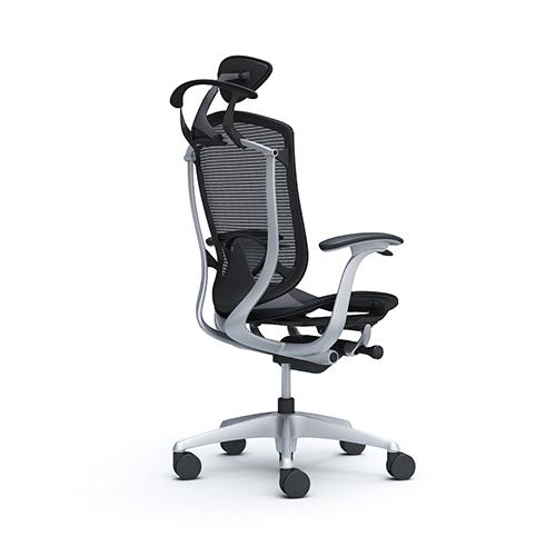 コンテッサ セコンダ オカムラ 固定肘 座メッシュ ランバーサポート付き ハンガー付き 小型ヘッドレスト シルバーフレーム ブラックボディ 椅子 CC4BYS CC4BGSの画像
