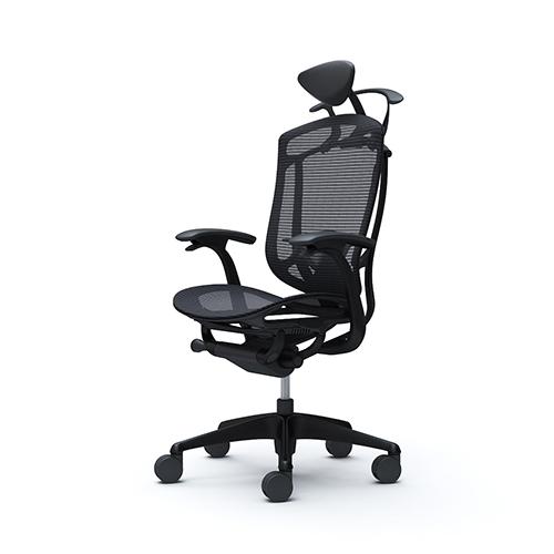 コンテッサ セコンダ オカムラ 固定肘 座メッシュ ランバーサポート付き ハンガー付き 小型ヘッドレスト ブラックフレーム ブラックボディ 椅子 CC4BZS CC4BMSの画像