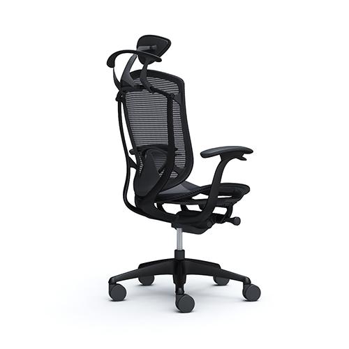 コンテッサ セコンダ オカムラ 固定肘 座メッシュ ランバーサポート付き ハンガー付き 小型ヘッドレスト ブラックフレーム ブラックボディ 椅子 CC4BZS CC4BMSの画像