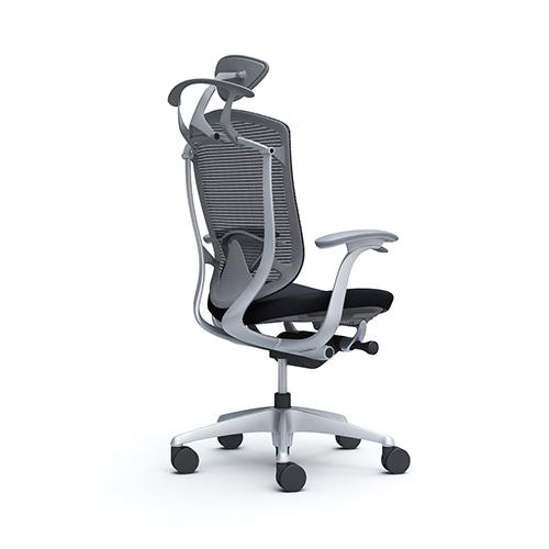 コンテッサ セコンダ オカムラ 固定肘 座クッション ランバーサポート付き ハンガー付き 小型ヘッドレスト シルバーフレーム グレーボディ 椅子 CC4DYE CC4DGEの画像