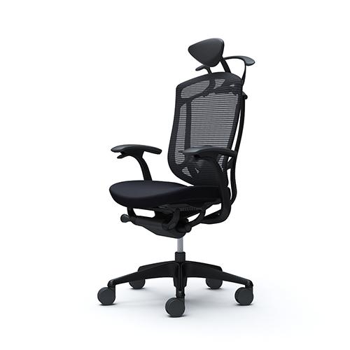 コンテッサ セコンダ オカムラ 固定肘 座クッション ランバーサポート付き ハンガー付き 小型ヘッドレスト ブラックフレーム ブラックボディ 椅子 CC4DZS CC4DMSの画像