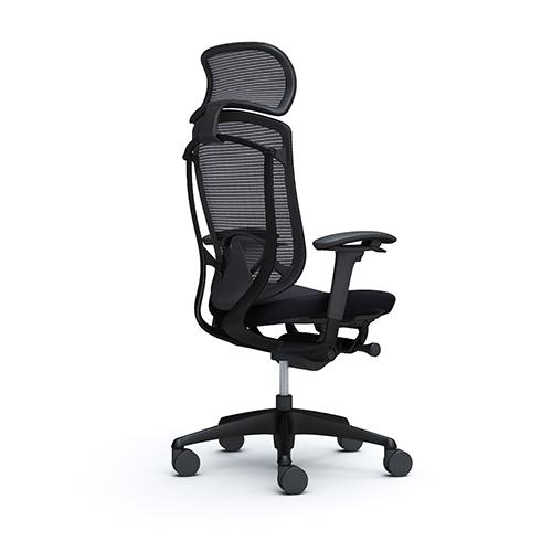 コンテッサ セコンダ オカムラ 可動肘 座クッション ランバーサポート付き 大型ヘッドレスト ブラックフレーム ブラックボディ チェア おしゃれ CC87ZS CC87MSの画像