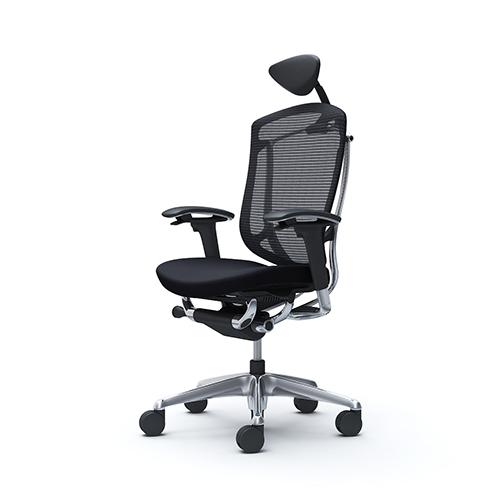 コンテッサ セコンダ オカムラ 可動肘 座クッション 小型ヘッドレスト ポリッシュフレーム ブラックボディ デスクチェア オフィスチェア 椅子 CC8CXR CC8CBRの画像