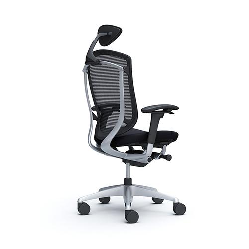 コンテッサ セコンダ オカムラ 可動肘 座クッション 小型ヘッドレスト シルバーフレーム ブラックボディ 肘付き デスクチェア オフィスチェア CC8CYR CC8CGR_2