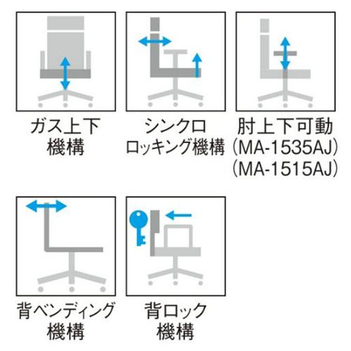 法人限定  オフィスチェア ハイバック メッシュチェア 事務椅子 ワークチェア 肘置き付き リクライニング オフィス家具 キャスター付き MA-1535AJ 送料無料の画像
