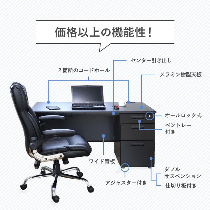 LOOKIT オフィスデスク ブラック 片袖机 幅1400×奥行700mm