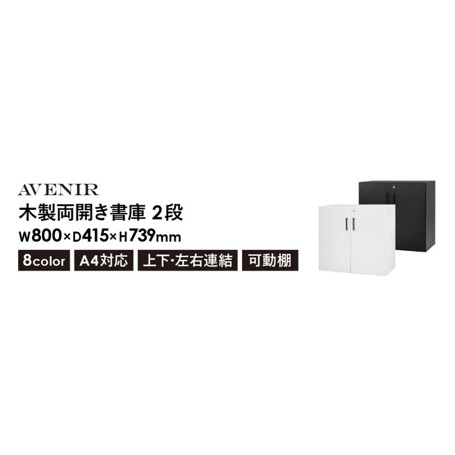 木製キャビネット 2段 扉付き 鍵付き 書庫 収納棚 本棚 幅80cm A4ファイル 書類棚 木製 オフィス 事務所 おしゃれ キャビネット シェルフ 可動棚 A4 収納 AR-2の画像