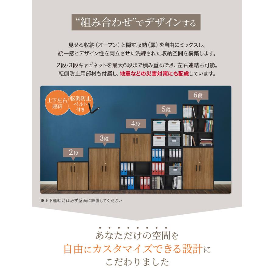 木製キャビネット 2段 扉付き 鍵付き 書庫 収納棚 本棚 幅80cm A4ファイル 書類棚 木製 オフィス 事務所 おしゃれ キャビネット シェルフ 可動棚 A4 収納 AR-2の画像