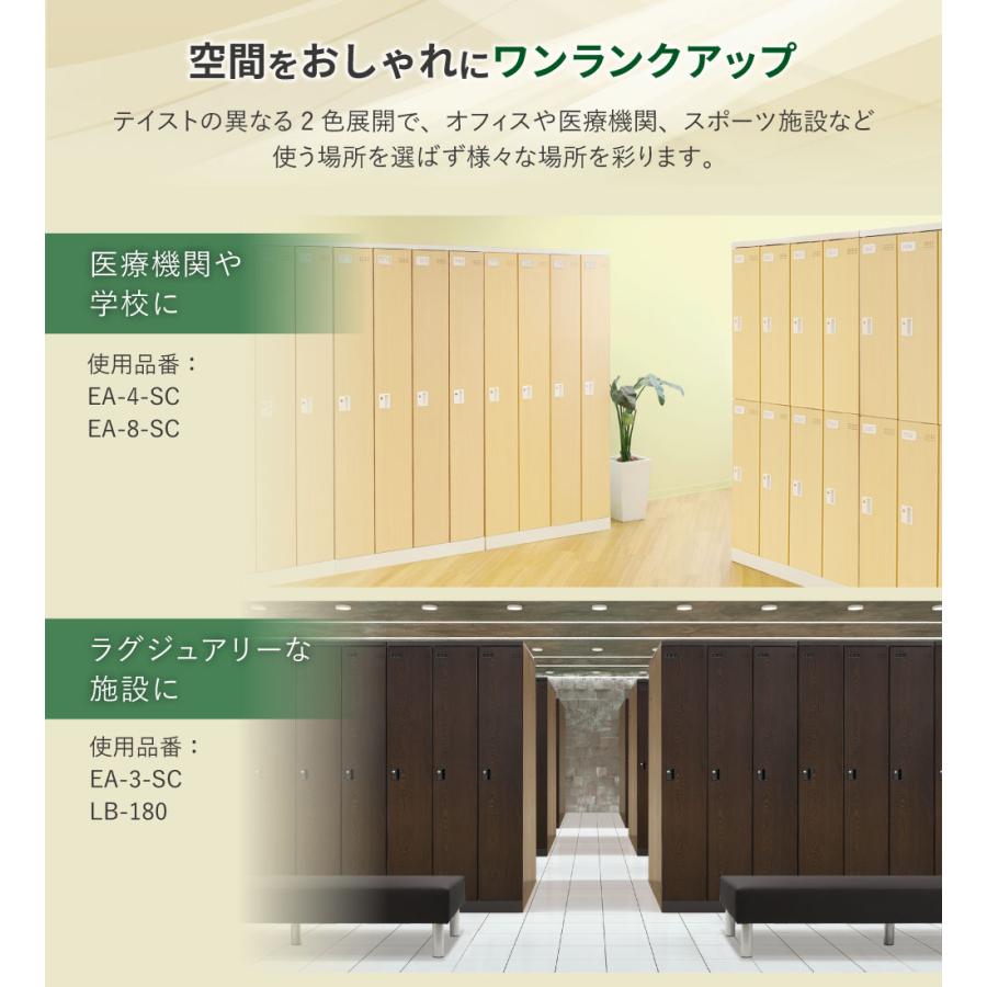 ロッカー スリム 2人用 鍵付き 木目調 スチールロッカー オフィス 収納 更衣 事務 シューズロッカー 個人 靴 貴重品 荷物 おしゃれ 業務用 省スペース EA-S2-SCの画像