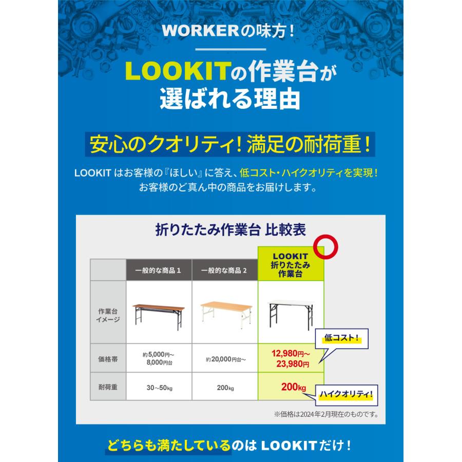 倉庫受取限定  作業台 折りたたみ ワークテーブル 幅1200×奥行600mm 作業テーブル 軽量 テーブル 工場 施設 スタッキング 完成品 作業机 共巻 OTS-1260-SO｜lookit｜07