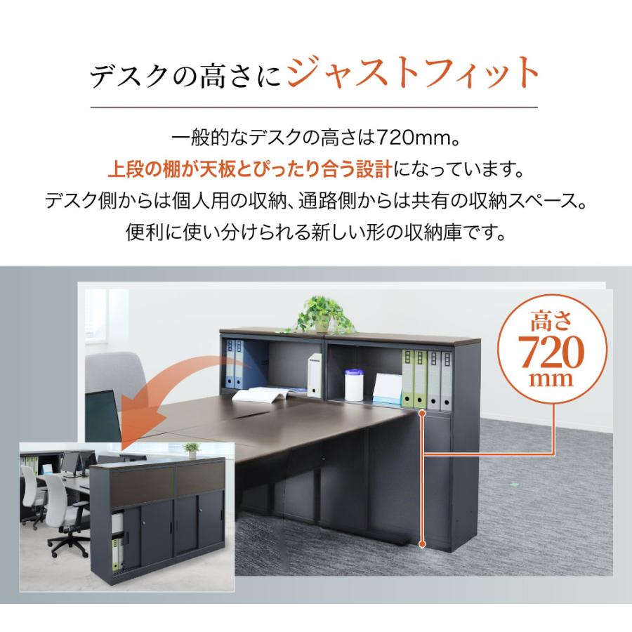 キャビネット 引戸 鍵付き スチールキャビネット スチール書庫 引戸書庫 カウンター 本棚 オフィス 収納 シェルフ 棚 間仕切り 会社 おしゃれ 白 黒 A4 WPC-08の画像