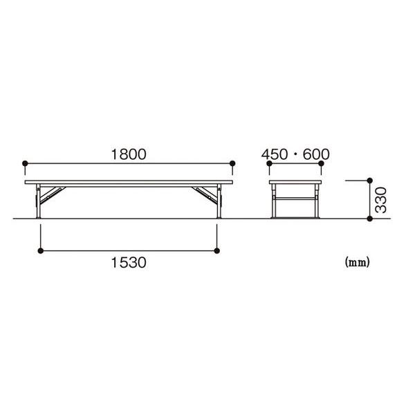 法人送料無料  座卓 幅1800×奥行450×高さ330mm 共巻 折りたたみテーブル フォールディングテーブル セミナー 講習会 集会場 学校 教育施設 日本製 ZP-1845T_1