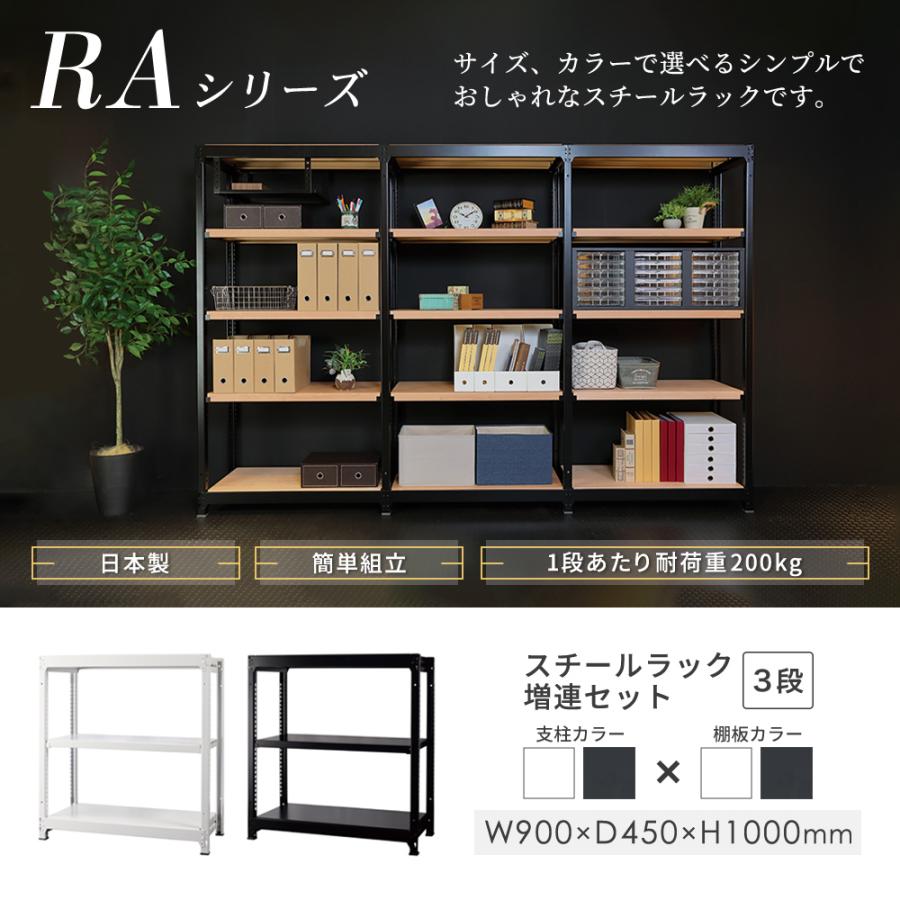 設置無料 増連用 スチールラック 3段 幅900×奥行450×高さ1000mm 耐荷重