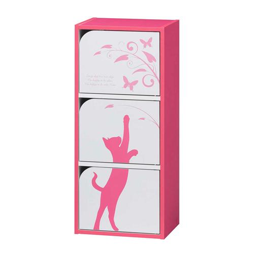 キューブボックス 扉付き ネコ イラスト 3段ボックス カラーボックス 収納家具 1人暮らし 女性向き 日本製 Crs d 50 Crs Lookit オフィス家具 インテリア 通販 Yahoo ショッピング