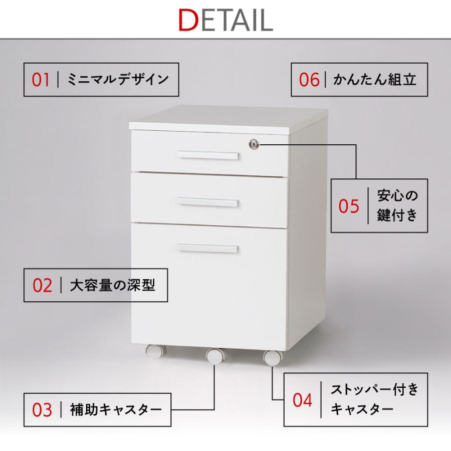 ワゴン 3段 キャスター付き ホワイト サイドワゴン 大容量 デスク