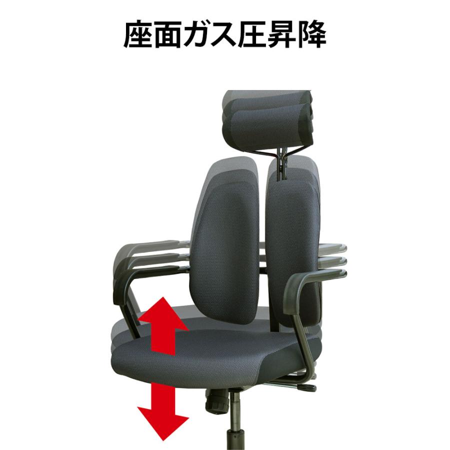 オフィスチェア デュオレスト DUOREST 肘付き デスクチェア パソコンチェア ワークチェア ヘッドレスト ロッキング 分割背もたれ 人間工学 腰痛 チェア DR-7600F_8