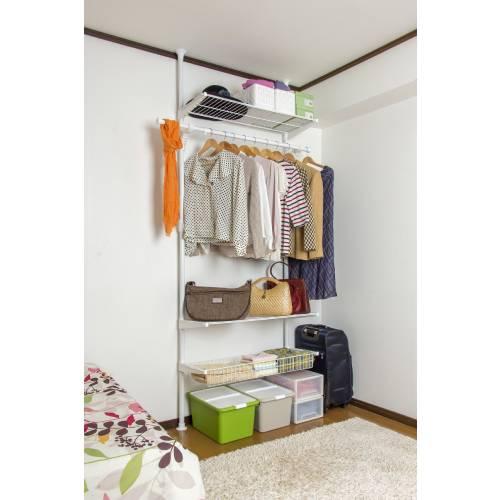 ハンガーラック トリプル 棚付き 突っ張り 伸縮 ホワイト 1836 楽天市場】突っ張りハンガーラック 伸縮棚付き(トリプル) ニトリ