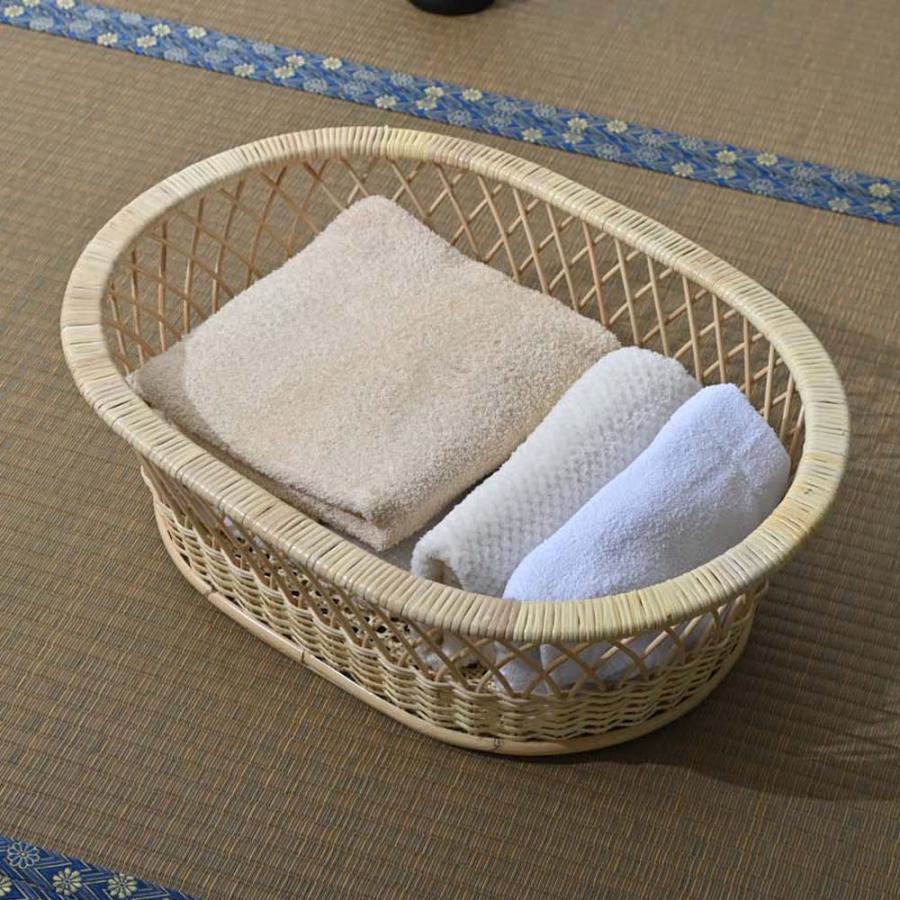 脱衣かご 楕円型 バスケット かご 脱衣カゴ ラタン 籐 スタッキング