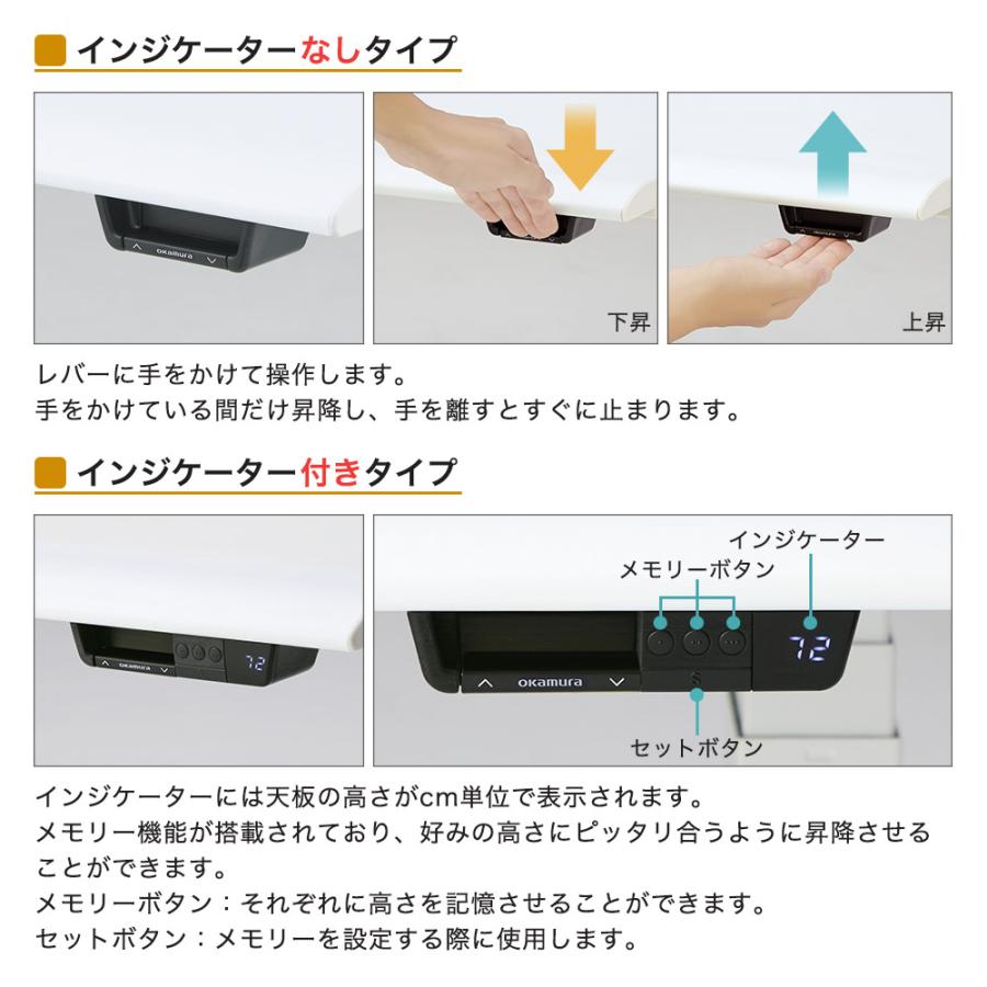 上下昇降デスク オカムラ スイフトライト 幅1200×奥行700mm スムースフォルムエッジタイプ インジケーター有 作業デスク 昇降式デスク 工具不要 国産 3S2ELJ-MY_5