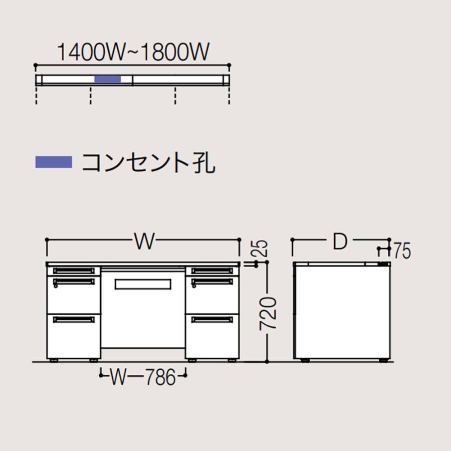 設置無料 オカムラ アドバンス 両袖机 左3段右3段 幅1500×奥行800mm コンセント対応タイプ 中央引出し付 オフィスデスク 作業デスク 完成品 国産 3V0SMG_3