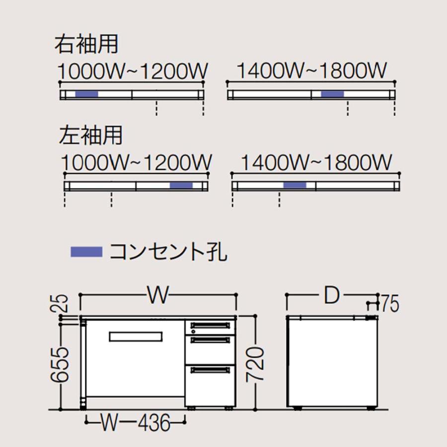 設置無料  オカムラ アドバンス 片袖机 3段 L脚 コンセント対応タイプ 幅1500×奥行700mm シリンダー錠 中央引出し無 事務机 完成品 日本製 3V13LG 3V11LGの画像