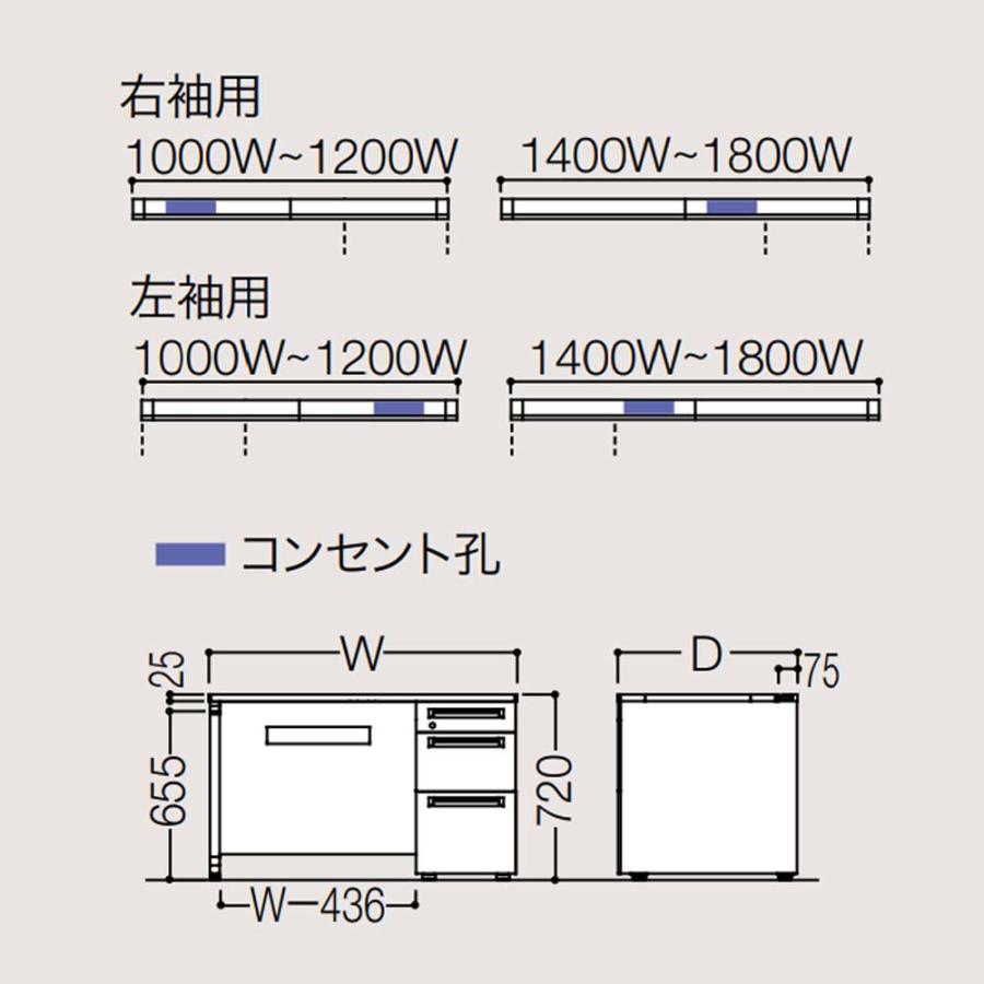 設置無料  オカムラ アドバンス 片袖机 3段 パネル脚 コンセント対応タイプ 幅1100×奥行800mm シリンダー錠 中央引出し無 机 完成品 日本製 3V13YK 3V11YKの画像