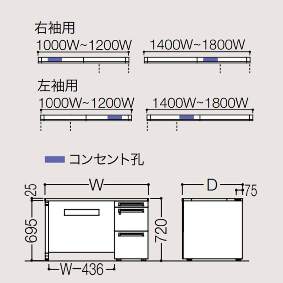 設置無料 オカムラ アドバンス 片袖机 3段 L脚 コンセント対応タイプ 幅1600×奥行800mm シリンダー錠 中央引出し無 事務机 完成品 日本製 3V19MF 3V17MF_3
