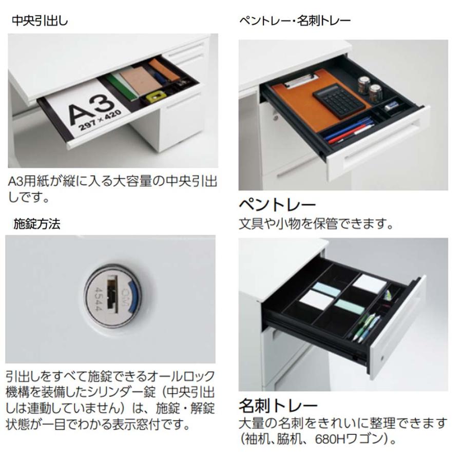設置無料 オカムラ アドバンス 片袖机 3段 L脚 コンセント対応タイプ 幅1400×奥行800mm シリンダー錠 中央引出し付 事務机 完成品 日本製 3V1PMH 3V1NMH_8
