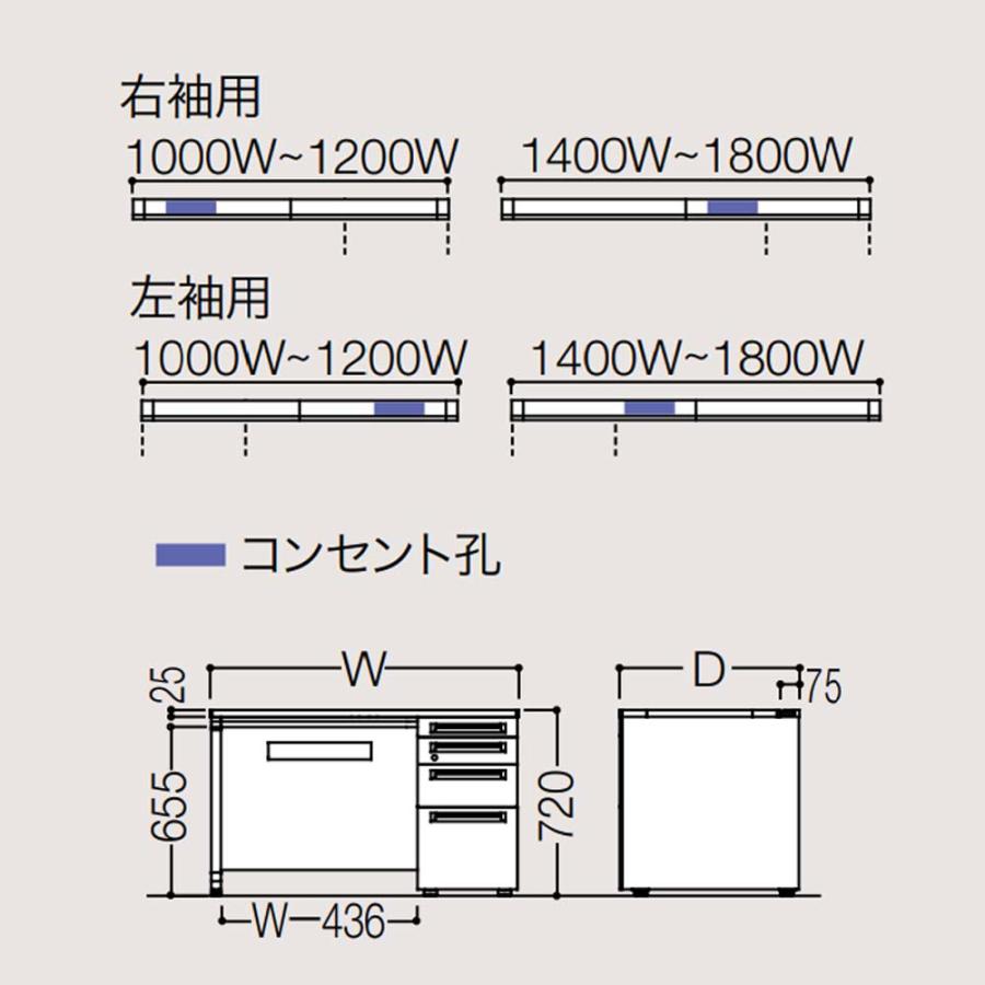 設置無料 オカムラ アドバンス 片袖机 4段 パネル脚 コンセント対応タイプ 幅1500×奥行800mm シリンダー錠 中央引出し付 机 完成品 日本製 3V1XYG 3V1WYG_3