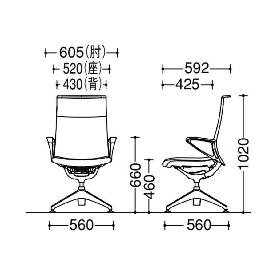 設置無料 モード オカムラ 4本脚オートリターン ハイバック 革張り 固定肘 アルミフレーム ブラックボディ ミーティングチェア 事務所 高級 日本製 CA88FS_2