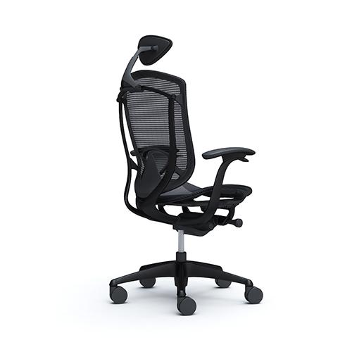 コンテッサ セコンダ オカムラ 固定肘 座メッシュ ランバーサポート付き 小型ヘッドレスト ブラックフレーム ブラックボディ 高級 チェア 椅子 CC4AZS CC4AMS_2