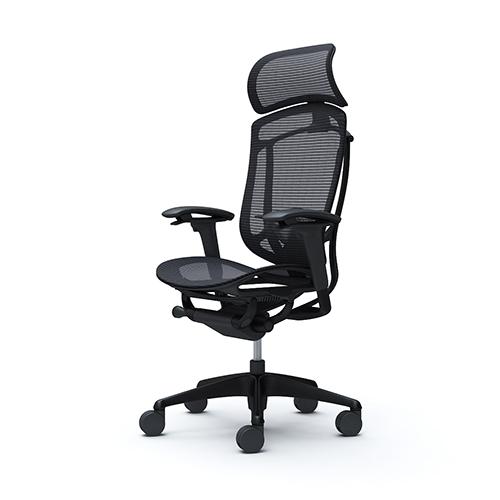 コンテッサ セコンダ オカムラ 可動肘 座メッシュ ランバーサポート付き 大型ヘッドレスト ブラックフレーム ブラックボディ 高級 チェア 椅子 CC85ZS CC85MSの画像