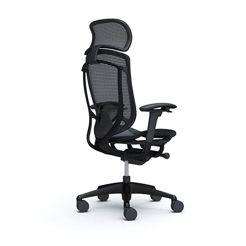 コンテッサ セコンダ オカムラ 可動肘 座メッシュ ランバーサポート付き 大型ヘッドレスト ブラックフレーム ブラックボディ 高級 チェア 椅子 CC85ZS CC85MSの画像
