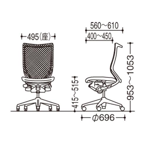 バロン チェア オカムラ オフィスチェア 岡村製作所 パソコンチェア イス ひじ無し キャスター付き メッシュ オフィス家具 シンプル 国産 CP36BR CP36LR_2