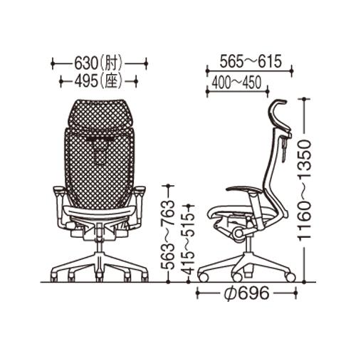 バロン チェア オカムラ オフィスチェア 岡村製作所 オフィス家具 パソコンチェア キャスター付き 肘付き ヘッド付き シンプル 国産 CP82BR-FGR CP82LR-FGRの画像