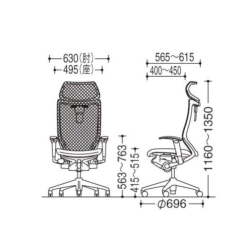 バロン チェア オカムラ オフィスチェア 岡村製作所 オフィス家具 メッシュチェア ヘッドレスト付き 肘付き 可動肘 シンプル スタイリッシュ 国産 CP82DZ CP82NZの画像