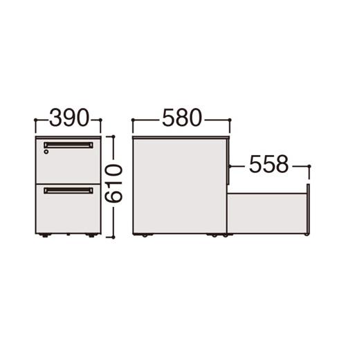 オカムラ（okamura） 設置無料 デスクワゴン 2段A4ファイルタイプ
