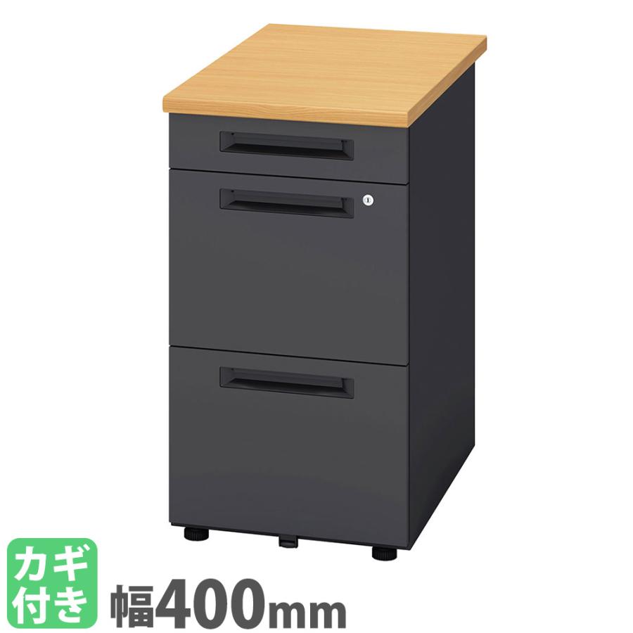 アイリスチトセ デスクワゴン 3段 鍵付き 幅400×奥行700mm サイド