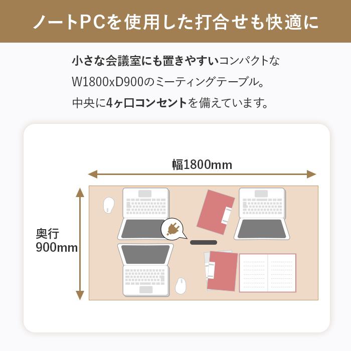 法人限定 会議用テーブル ミーティングテーブル 幅1800×奥行900×高さ720mm コンセント付き おしゃれ フリーアドレスデスク 180×90cm 幅180cm RFFMT-1890_5