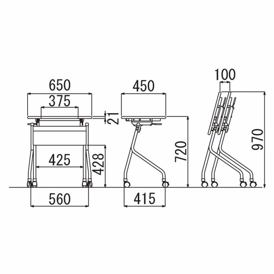 法人限定 会議用テーブル オーク 幅650×奥行450mm フォールディングテーブル ワークテーブル 作業デスク 平行スタッキング キャスター 抗菌 UOT-6545N-OAK_2