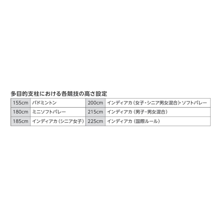 多目的支柱 エバニュー 両側ベルト式 スチール製 直径4cm 地上高155〜225cm 無段階高さ調節 メジャー付 日本バドミントン協会検定品 スポーツ施設 日本製 EKD421_3