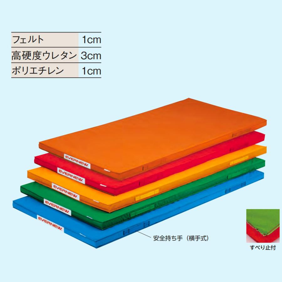 カラー体操マット エバニュー 幅90×長さ180×厚さ5cm 再生ポリエステル4号帆布 赤 オレンジ 黄 緑 青 裏面すべり止付 体育用マット 体操マット 日本製 EKM078の画像
