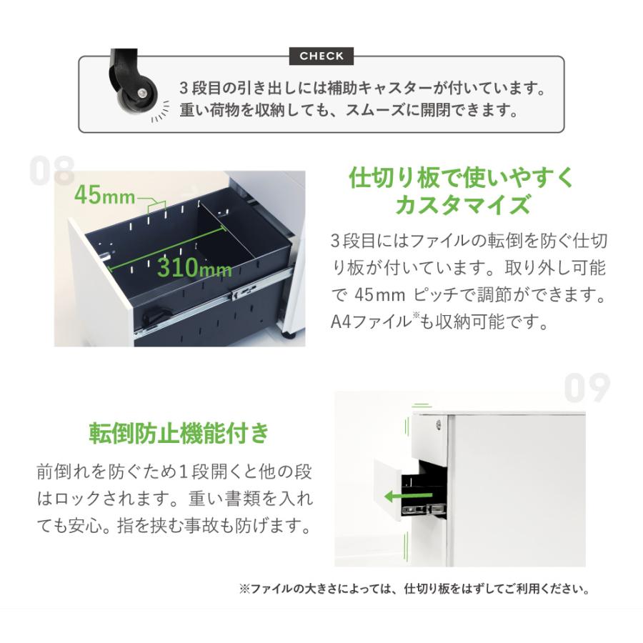 倉庫受取限定  デスクワゴン スリム 3段 ダイヤル錠 サイドワゴン キャスター付き 鍵付き オフィスワゴン オールロック スチールワゴン 引き出し ESW-D3-SOの画像