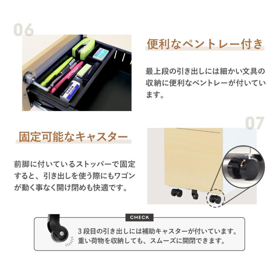 倉庫受取限定  デスクワゴン 3段 シリンダー錠 スリム 木目 サイドワゴン 脇机 サイドキャビネット スチールワゴン スリムワゴン ワゴン デスク ESW-S3-C-SOの画像
